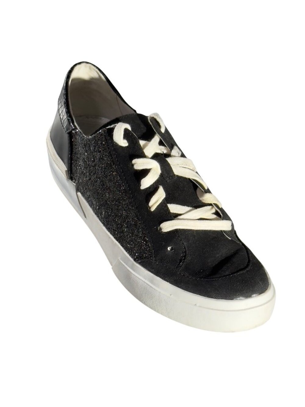 DOLCE VITA Women's Glitter Sneakers Black Sparkle Lace-Up Casual Shoes Size 8.5M